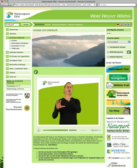 Auf der Internetseite www.nationalpark-eifel.de werden jetzt auch Informationen in Gebärdensprache angeboten.