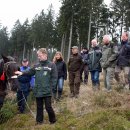 Bild 3: Mitglieder des Fördervereines Nationalpark Eifel, Vertreter der Nationalparkverwaltung sowie des Landesbetriebes Wald und Holz NRW und der Biostation Aachen besichtigen vor Ort den Einsatz des Rückepferdes.