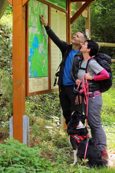 Meer dan 100 borden met kaarten en teksten over het Nationaal Park Eifel maken het onmogelijk om te verdwalen in het beschermde gebied.