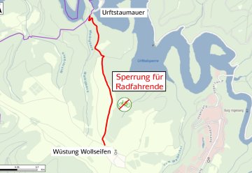 Radwanderweg zwischen Urftstaumauer und Wollseifen gesperrt