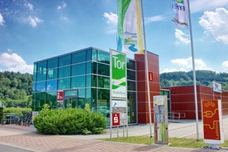 The Rurberg National Park gate is the starting point for free guided tours of the Kermeter forest.