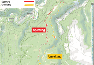 Vollsperrung des Wegeabschnitts zwischen Forsthaus Rothe Kreuz und Forsthaus Dedenborn