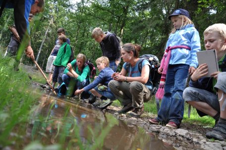 Wo kommt das Wasser her? Und wie alt mag das sein? Der Natur auf xder Spur heißt es bei den Familientagen zur Osterzeit im Nationalpark Eifel. (Foto: G. Braun)